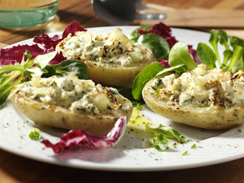 Gorgonzola Kartoffeln mit Wildkräutersalz